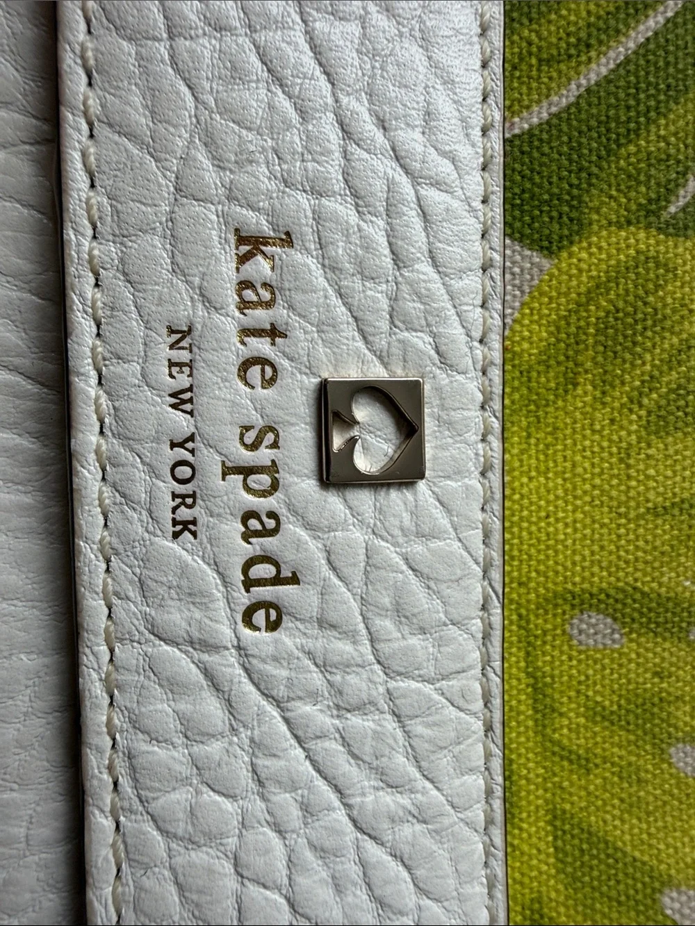 kate spade White and Green Palm Leaf Wristlet Clutch